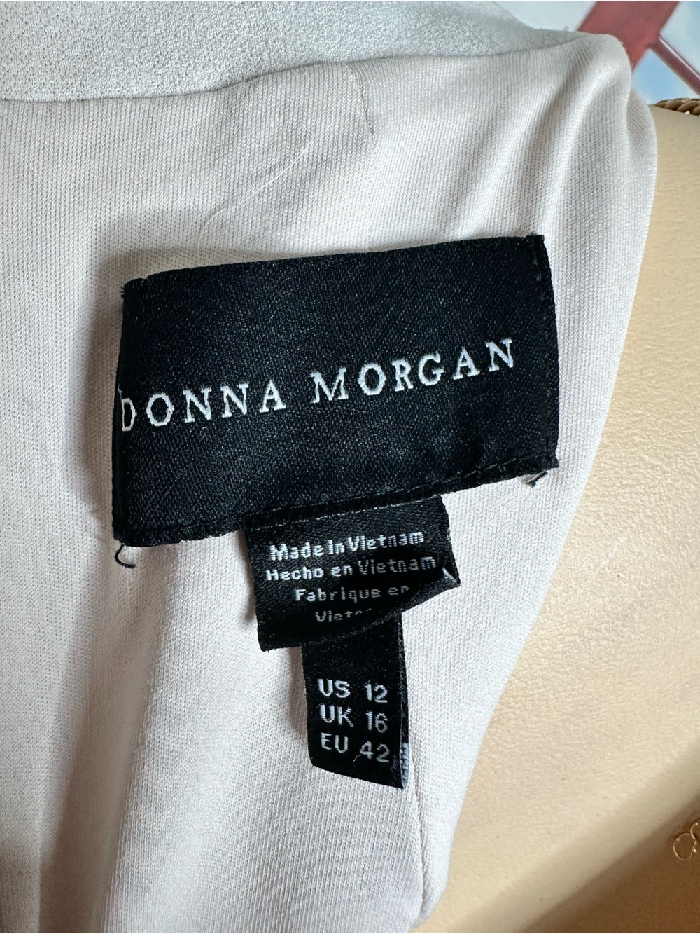 Donna Morgan White Midi Sheath Dress with Black Trim - Picture 4 of 4